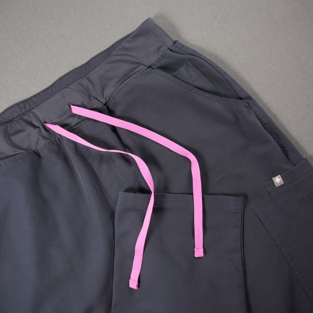 FIGS High Waisted Yola Skinny Scrub Pants Women L Grey Pink Drawstring Leg Cargo